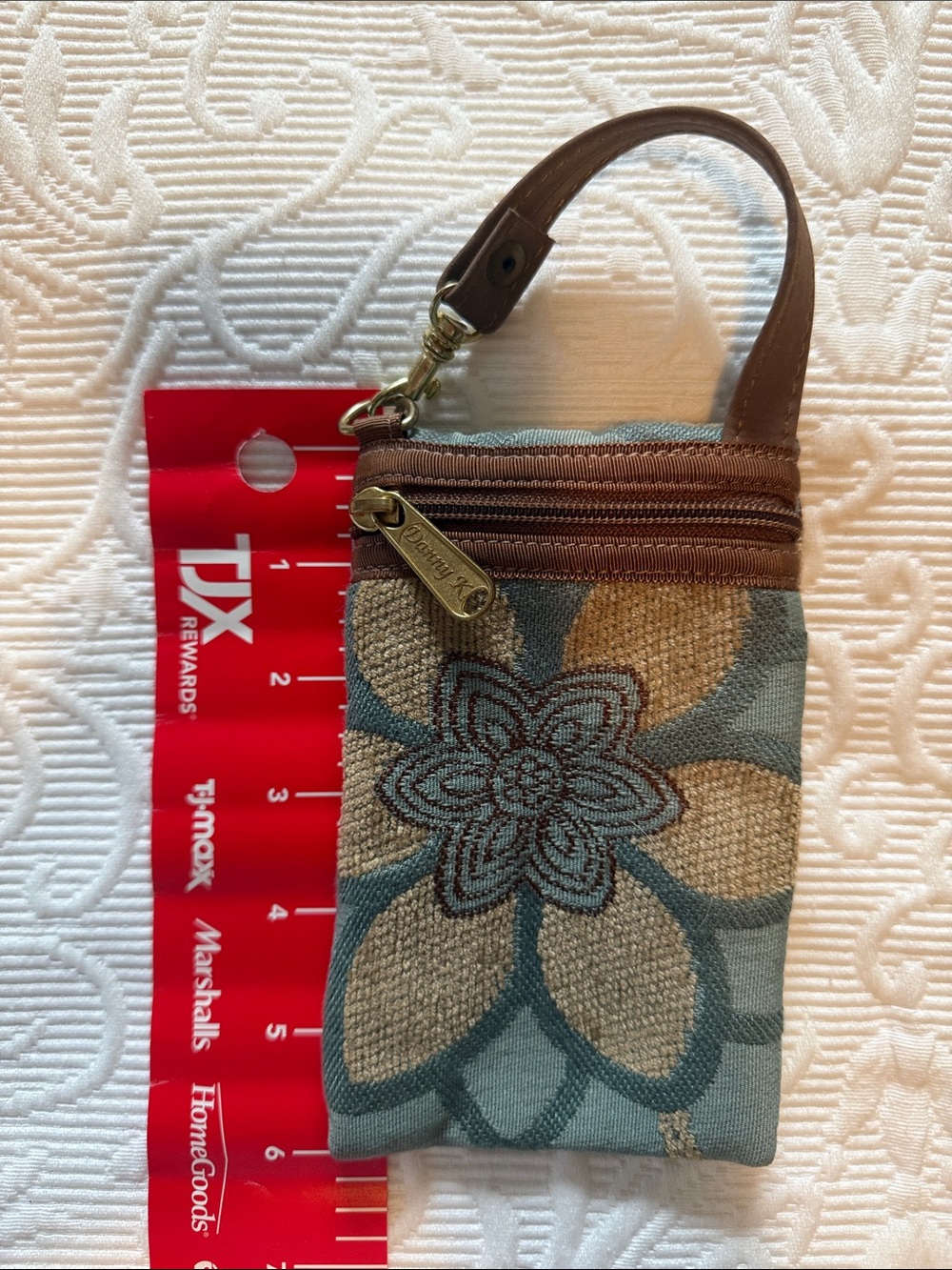 Danny K Floral Wristlet Pouch in Teal and Brown